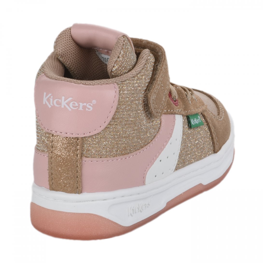 Baskets Kickers dore fille - KICKALIEN BEIGE ROSE GLITTER - 78956